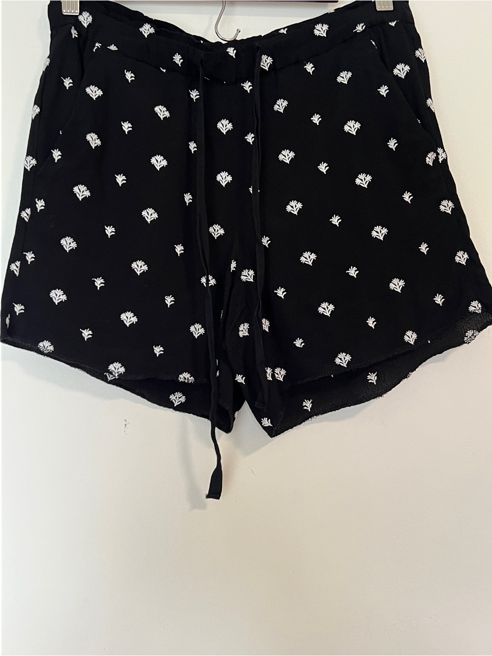 LOFT Black Shorts with White Floral Print